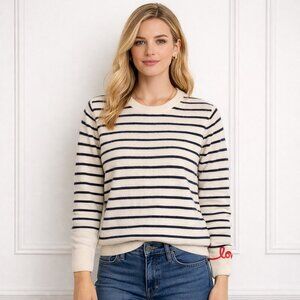Kule The Betty Love Cashmere Sweater NWT Crewneck Navy Ivory Striped
